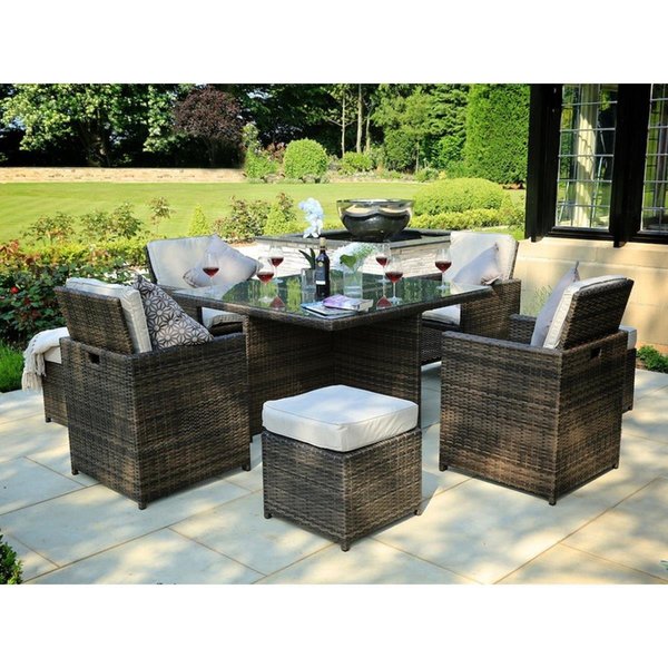 Claustro 9 Piece Outdoor PE Rattan Wicker Patio Dining Table Set, Brown CL2566967